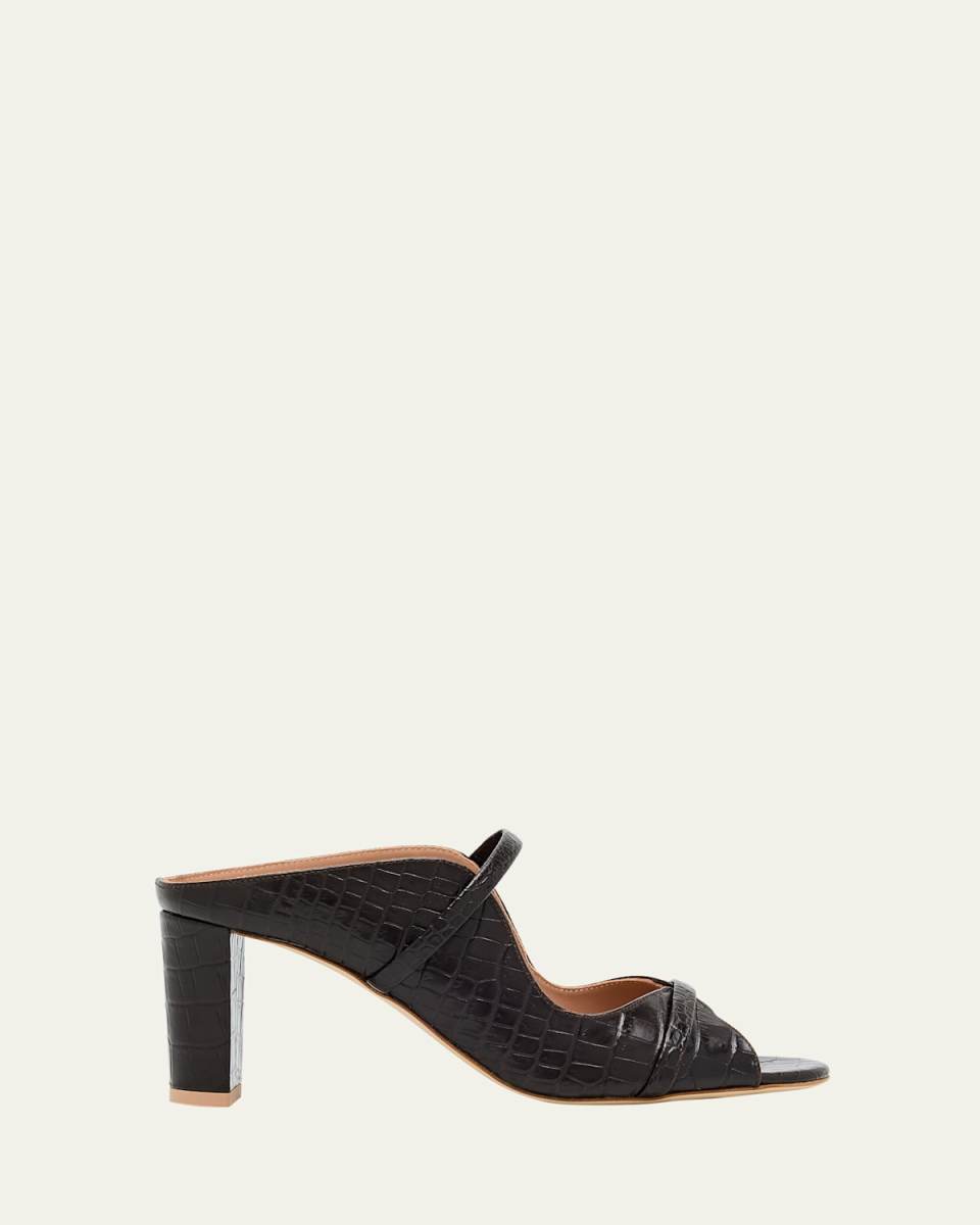 Norah Croc-Embossed Leather Double-Strap Mule Sandals